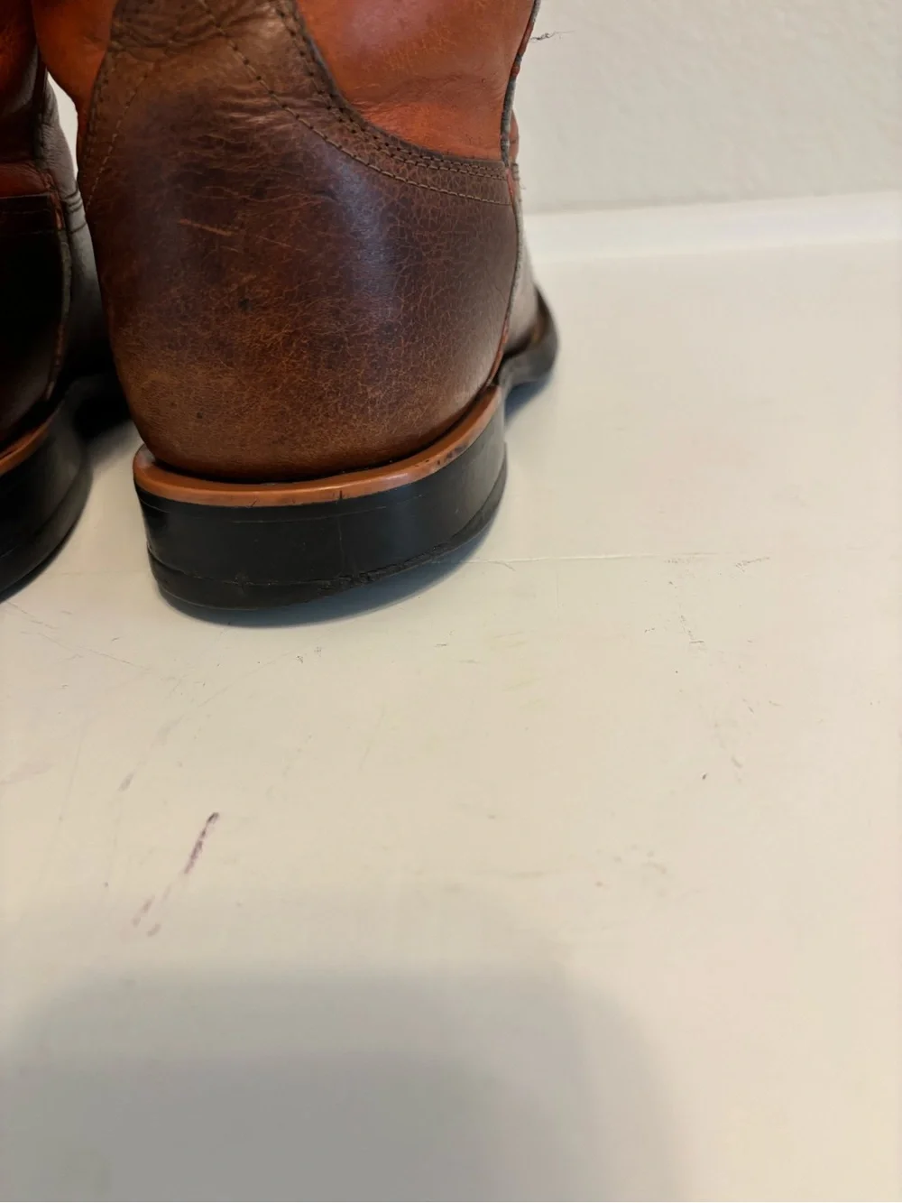 ARIAT HERITAGE BROWN & AMBER LEATHER SQUARE TOE COWBOY BOOTS #53384 MEN'S 8.5D
